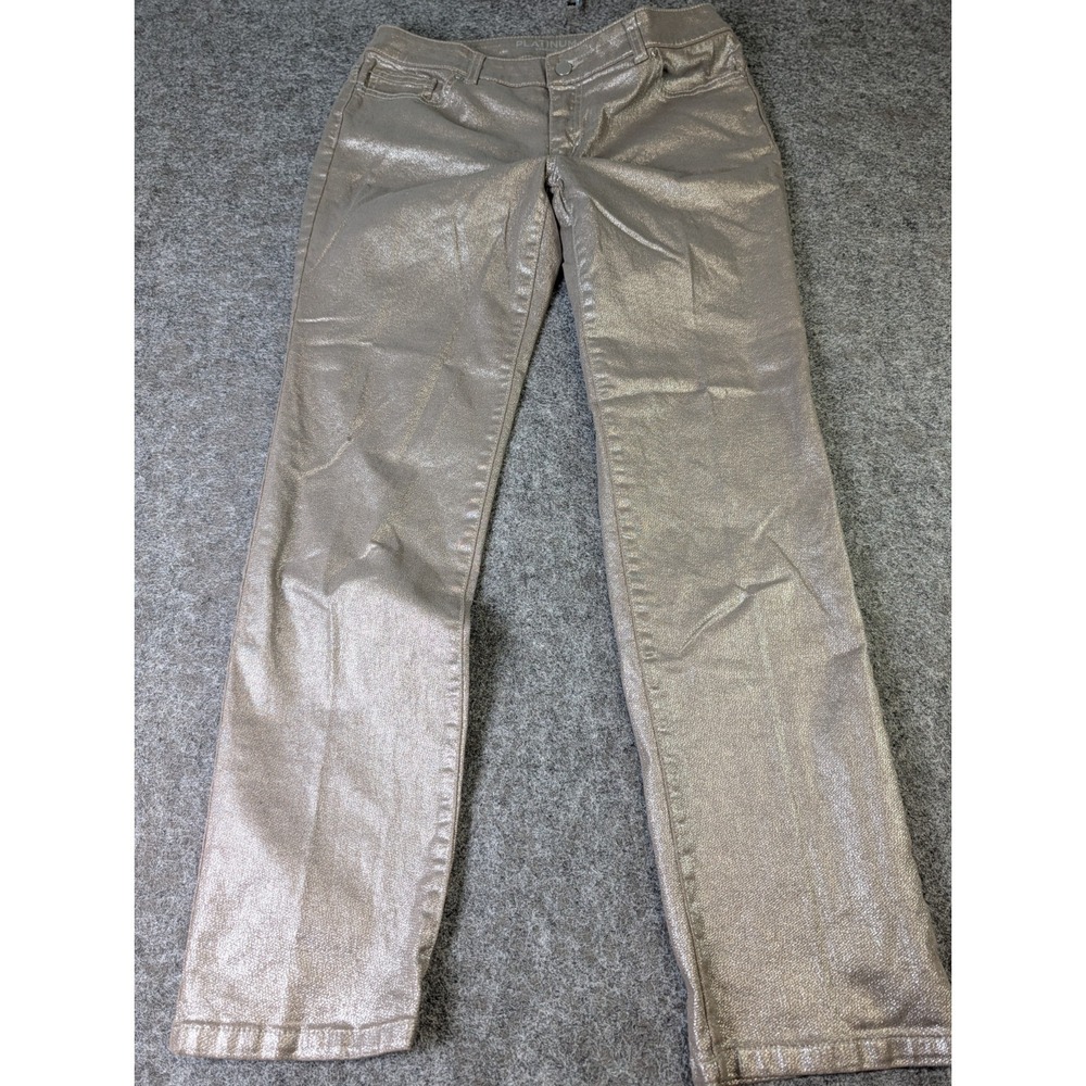 Chicos Platinum‎ Denim Jeans Womens 1 (8) Straight Leg Metallic Taupe NWOT